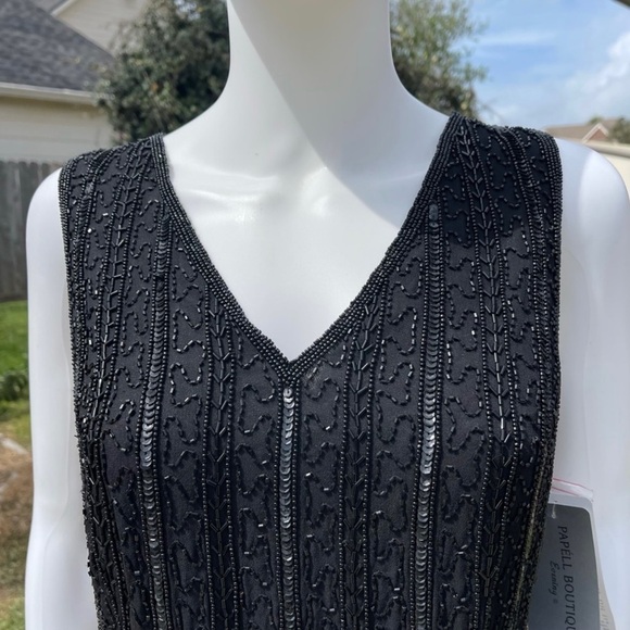 💋Papell Evening Black Beaded Sequined Luxury Camisole - Picture 2 of 15